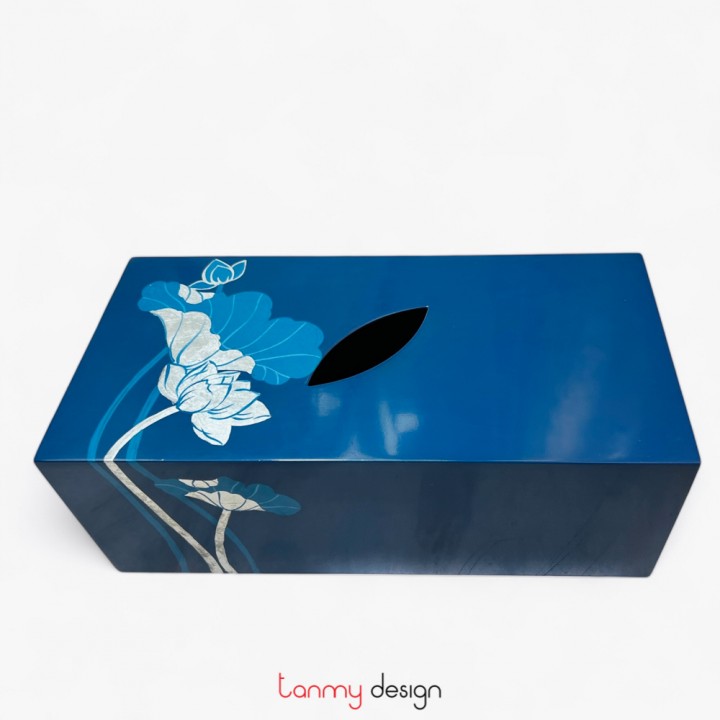 Dark blue tissue box hand-painted with lotus 13.5*26.5*H10cm